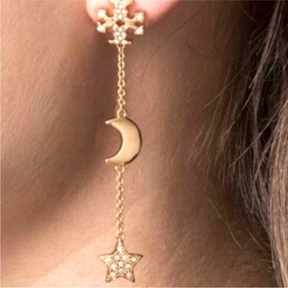 Tory Burch Kira crystal pave star & moon long drop earrings - Picture 2 of 8